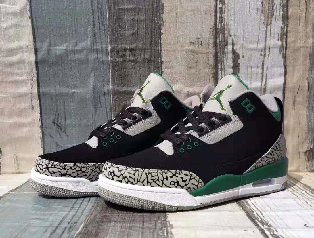 New Men Air Jordan 3 Retro Green Black Grey Shoes - Click Image to Close